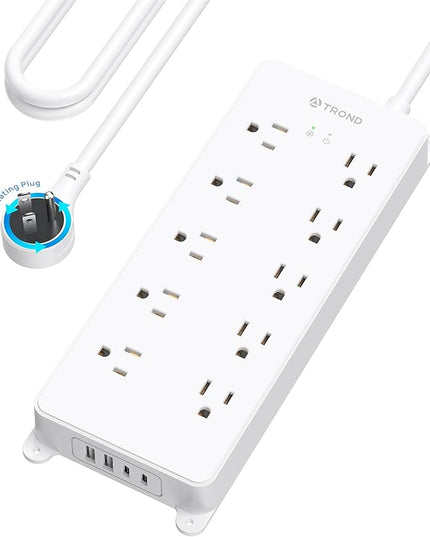 TROND 360° Rotating Plug Surge Protector 15ft, Power Strip with 2 USB A and 2 USB C, 10 Widely Spaced Outlets, 4000J, ETL Listed, Wall Mountable, for Home Office Entertainment, White