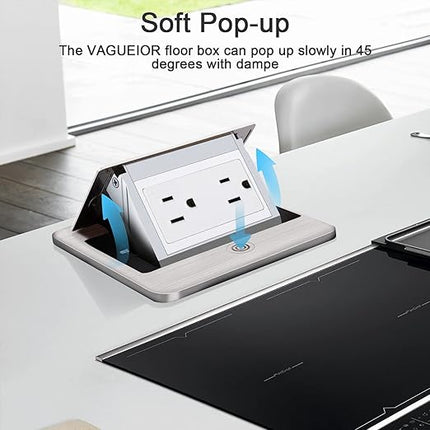 Vagueior Recessed Floor Electrical Outlet Kit,Waterproof Electrical Outlet Covcer Box,Hidden 20A Tamper-Resistant Receptacle Outlet with Slow Elastic Damping ，ETL Certified,Stainless Steel Color