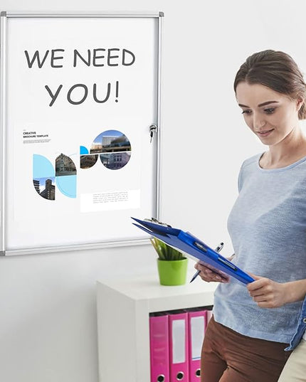 Lockable Magnetic Enclosed 36x24 inches Dry-Erase whiteboard, Tamper-Resistant Wall-Mounted Display whiteboard, Aluminum-Framed Window whiteboard (White)