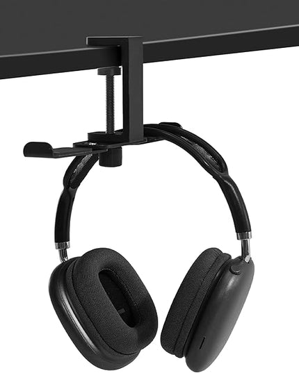 blingwider 2 Hooks Aluminum Foldable Headphone Holder for Desk, Headset Stand for Desk,Backpack Holder Hook for Desk,Table Bag Hook,Under Desk Clamp Hook for Gaming PC Accessories,Black