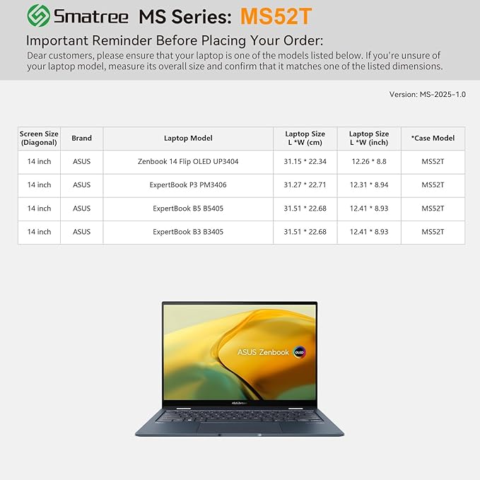 Smatree MS52T Hard EVA Protective Sleeve Case with Stand Compatible for 14 inch ASUS ExpertBook B5 B5405/B3 B3405, for 14 inch ASUS Zenbook 14 Flip OLED UP3404, Anti-Shock and Waterproof Bag