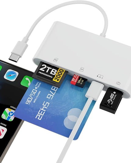 5-in-1 Multi USB C SD/TF/Smart Card Slot+USB OTG Memory Card Reader for iPhone 16/iPad Pro，DOD Military Common Access CAC Smart ID Card Reader for iPhone 16 15/iPad Pro/Mac/Samsung/Laptop/Tablets