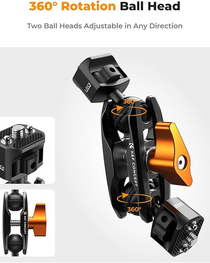 K&F CONCEPT Dual Ball Heads Magic Arm, Articulating Magic Arm with 1/4"-20 Screw, 360° swivelling Ball Head, Aluminum Alloy Camera Monitor Mount Arm