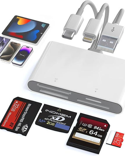 Memory Stick Pro Duo Adapter - 4 in 1 SD/TF/MS/XD Card Reader Digital Camera Adapter for Sony Cybershot SD Card, Lightning/USB-C/USB-A XD-Picture-Card Reader for iPhone 16/15/14/iPad/PC/Android/MAC