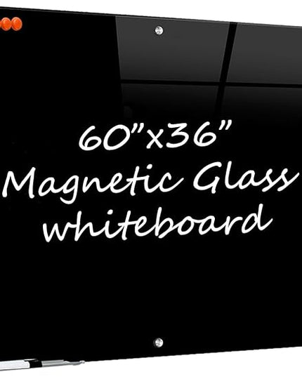 Glass Dry Erase Black Board - Magnetic Blackboard 60"X36" Frameless White Board Clear Glass Boards with Super Strong Magnets, Wall Mounted for Office, Classroom and Home