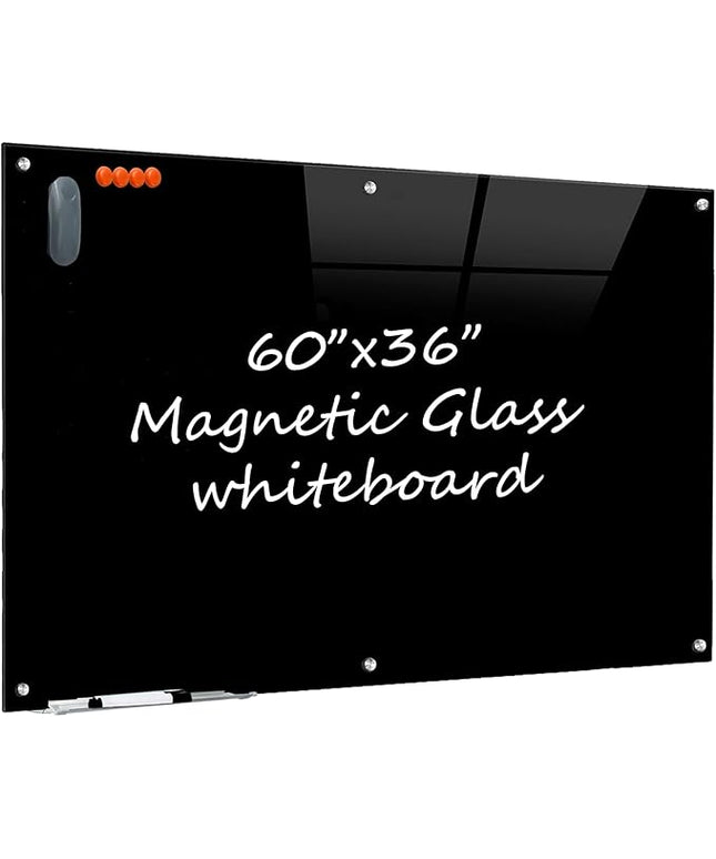 Glass Dry Erase Black Board - Magnetic Blackboard 60"X36" Frameless White Board Clear Glass Boards with Super Strong Magnets, Wall Mounted for Office, Classroom and Home