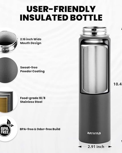 Insulated Water Bottle 24oz, Triple Wall Vacuum Stainless Steel (Cold for 48 Hrs, Hot for 24Hrs), Leak Proof & Non-BPA, 24oz Hydro Water Flask with Paracord Handle & Straw Spout Lids