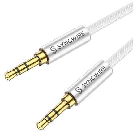 SYNCWIRE 3.5mm Nylon Braided Aux Cable (3.3ft/1m,Hi-Fi Sound), Audio Auxiliary Input Adapter Male to Male AUX Cord for Headphones, Car, Home Stereos, Speaker, iPhone, iPad, iPod, Echo & More – Silver