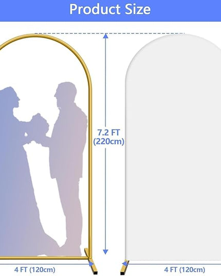 Metal Arch Backdrop Stand and Cover Set 7.2 ft, Wedding Arch Stand with White Cover for Party, Birthday, Wedding, Bridal Shower, Baby Shower (White, 7.2 ft)