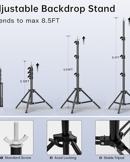 BEIYANG 8.5 x 10 FT Photo Backdrop Stand Kit, Adjustable Background Holder Support System Kit with Carrying Bag, for Photography Video Stutio, Parties Decoration, Advertising Display