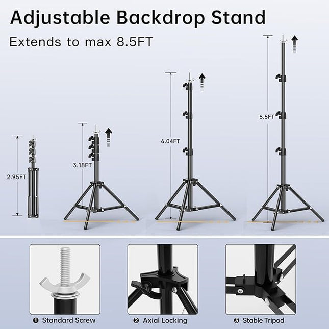 BEIYANG 8.5 x 10 FT Photo Backdrop Stand Kit, Adjustable Background Holder Support System Kit with Carrying Bag, for Photography Video Stutio, Parties Decoration, Advertising Display