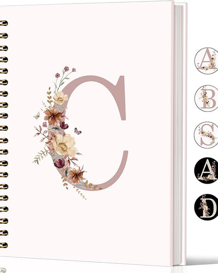 Lacama Customized Monogrammed Gifts, Pink Initial Letter C Notebook Journal, Aesthetic Wildflower Personalized Spiral Notebook, Birthday Gifts for Women, School Supplies, Office Supplies 5.5x8.3