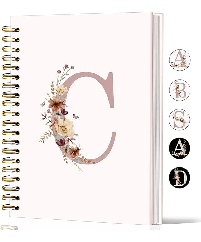 Lacama Customized Monogrammed Gifts, Pink Initial Letter C Notebook Journal, Aesthetic Wildflower Personalized Spiral Notebook, Birthday Gifts for Women, School Supplies, Office Supplies 5.5x8.3