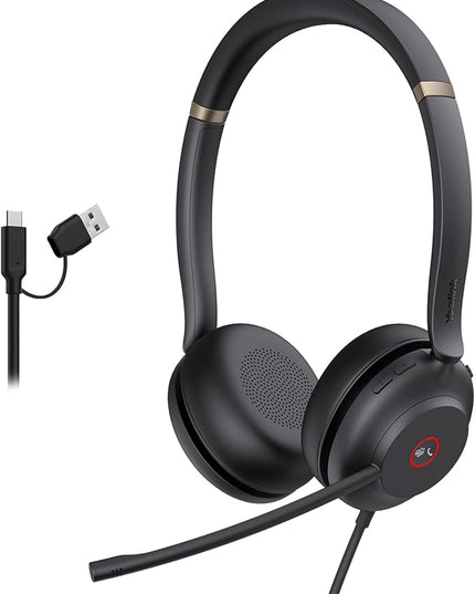 Yealink UH37 USB Headset with Noise Cancelling Microphone,Wired Headset for PC Laptop,Teams Certified,USB-A/C Cable,Works with Zoom and Other Leading UC Platforms