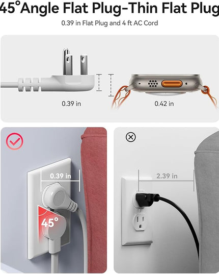 ORICO 45W Power Strip for iPhone 17 and Galaxy S25, 7 in 1 Charging Station with 3AC, 2 USB-A, 2 USB-C, 4ft Thin Extension Cord, Flat Plug Fashion Essential for Travel/Home/Office/Library/Dorm - TK45