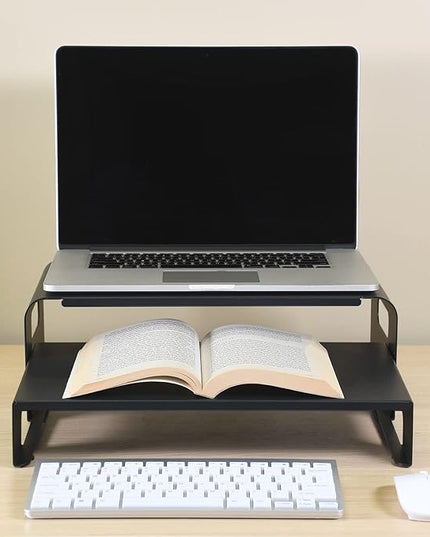 AEONS Versatile 2-Piece Monitor Stand Riser Desk Organizer, Ergonomic 2-Tier Computer iMac Display Holder Laptop Stand Printer Storage Shelf Cable Management.