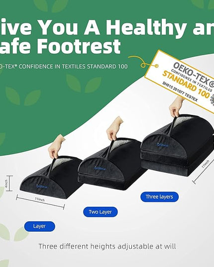 Ergonomic Foot Rest for Under Desk, Relieves Back Pain & Improves Posture with Adjustable Angle, 3-Level Firmness Memory Foam Foot Stool for Office Chair, Black