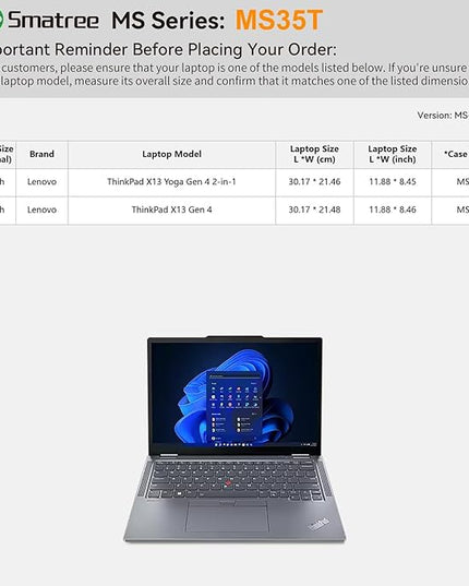 Smatree MS35T Hard EVA Protective Sleeve Case with Stand Compatible for 13 inch Lenovo ThinkPad X13 Yoga Gen 4 2-in-1 Laptop, for 13 inch Lenovo ThinkPad X13 Gen 4 Waterproof Sleeve