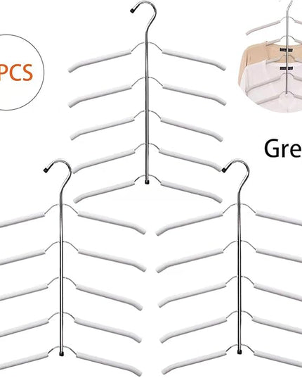 Multi-Layer Clothes Hangers Blouse Tree Hangers 3 Pack 5 in 1 Non Slip Space Saving Stainless Steel Shirt Hangers Closet Organizer（3，Grey）