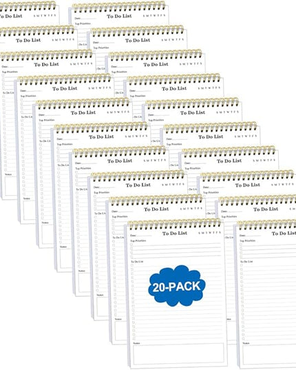 (20-Pack) To Do List Notepad - A5 Undated Daily Planner, 1000 Sheets/2000 Pages To Do List Notebook for Work, Spiral Waterproof Notepad for Office Supplies, School Planner, 5.8" x 8.3"