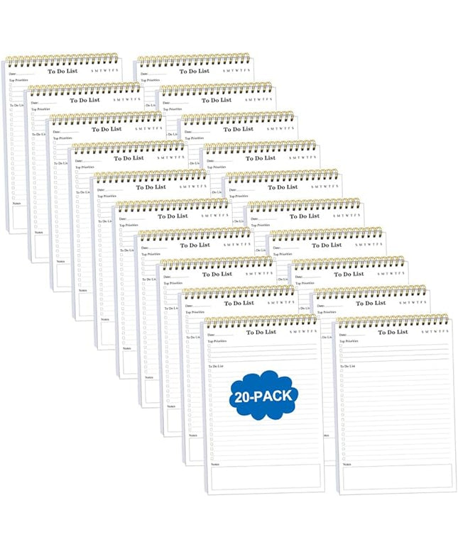 (20-Pack) To Do List Notepad - A5 Undated Daily Planner, 1000 Sheets/2000 Pages To Do List Notebook for Work, Spiral Waterproof Notepad for Office Supplies, School Planner, 5.8" x 8.3"