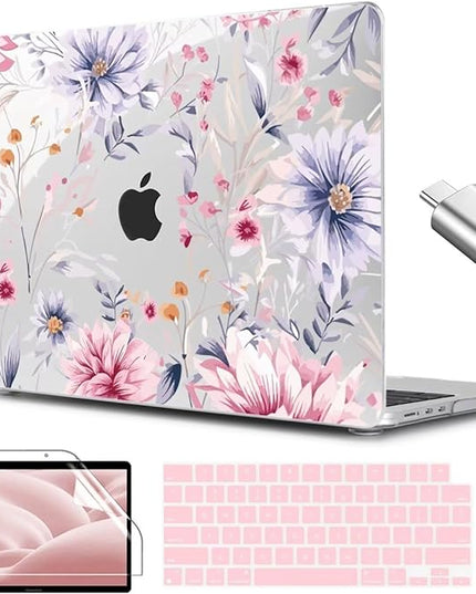 CISSOOK Flower Case for MacBook Air 13.6 Inch M4 M3 M2 Chip Model A3240 A3113 A2681, Plastic Shell Cover with Keyboard Cover Screen Protector for MacBook Air 13 2022-2025, Flowers Watercolor