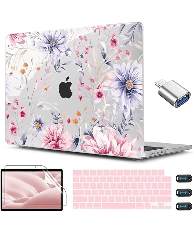 CISSOOK Flower Case for MacBook Air 13.6 Inch M4 M3 M2 Chip Model A3240 A3113 A2681, Plastic Shell Cover with Keyboard Cover Screen Protector for MacBook Air 13 2022-2025, Flowers Watercolor