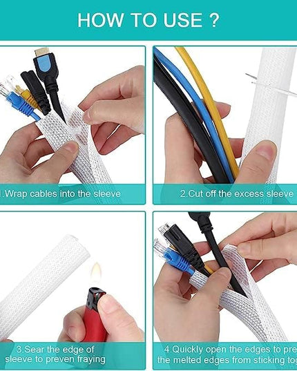 20ft - 1 inch White Cable Sleeve, Cable Organizer for Desk PC TV Computer, Wire Protector Cable Wrap Cover, Cord Management for Home Office