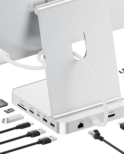 Upgraded 11 in 1 USB C Hub for iMac 24 inch USB Hub 2021 2023 2024 Support M.2 SSD (NOT Included), iMac Hub M1 M3 M4 Accessories, 4K HDMI, 2.5G Ethernet, 5 USB A/C Max 10Gbps, SD/TF - Silver