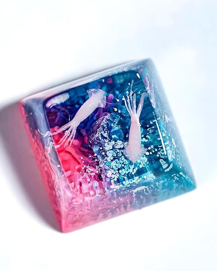 Squid Artisan Keycap Pink Blue Coral Reef R1 SA Profile Custom Sea Creatures Keycaps 1U ESC Handmade Gaming Ocean Resin Key Cap Cherry MX Switch Compatible Mechanical Keyboard Squid Lover Gift