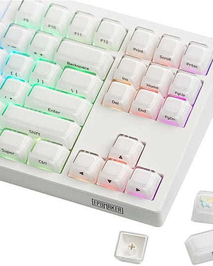 EPOMAKER Lusterfly Jelly Keycaps Set - 123 Keys Double-Shot Laser Engraved, MDA Profile, ABS+PC, Non-Shine-Through, MX-Compatible for 61/68/84/87/98/100/104-Key Mechanical Keyboard (White)