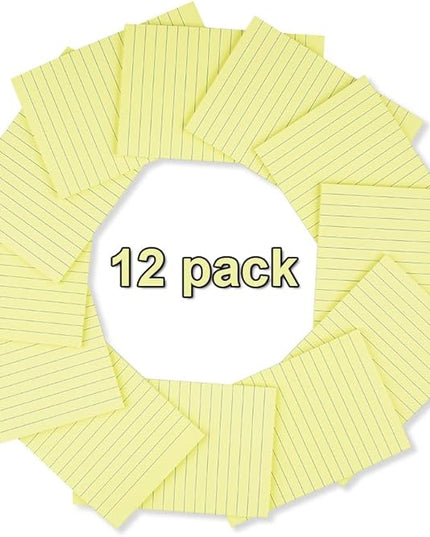 (12 Pack) Lined Sticky Notes 4x6 in,Yellow Large Notepads with Lines,Ruled Stickies Super Sticking Power,Office School Memo Note Pads,Post on Windows Doors,Recyclable,Easy to Write on,Hold Well