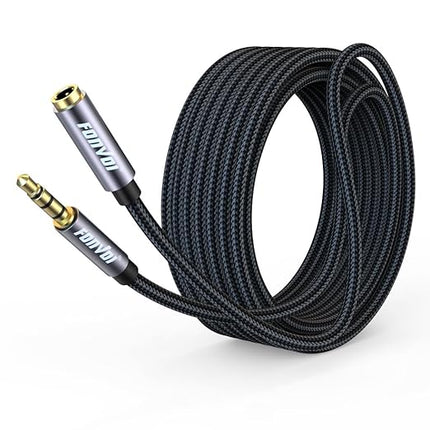 FONVOi TRRS Headphone Extension Cable, 4 Pole 3.5mm Stereo Jack Male to Female Aux Cable for Headphones/Microphones/Tablets/Computers/PS4 and More (8FT)