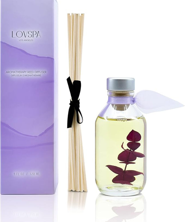 LOVSPA Reed Diffuser Set, DE-Stress Lavender Eucalyptus Scented Oil Diffuser with Sticks, Home Fragrance Accessories for Bathroom Shelf Decor, Aroma Diffusers for Home or Office Desk, USA Made