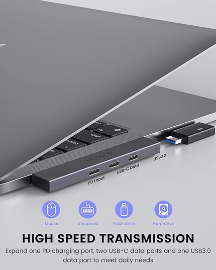 MOGOOD USB C Hub USB C Splitter for Laptop(Monitor NOT Supported),Type C Multiport Adapter with 60W Power Delivery for MacBook Quest3(Would't Charging Over 60W)