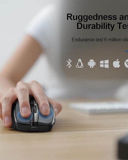 TECKNET Wireless Mouse (BT5.0/3.0 & 2.4G) Rechargeable 4800 DPI Silent USB A & Bluetooth Mouse 6 Buttons, Wide Compatibility - Grey