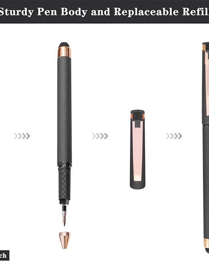 Linbsunne Black Gel Pens 0.7mm Medium Point Pen Office Pens 2-in-1 Stylus Pens for Touch Screens Gel Ink Rollerball Pens for Writing (18 Pack-grey)