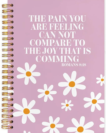 Pink Floral Christian Spiral Journal Notebook 5.5x8.3in, Romans 8:18 Bible Scripture Journal, Inspirational Christian Notebooks for Note Taking, Religious Hardcover Notebook