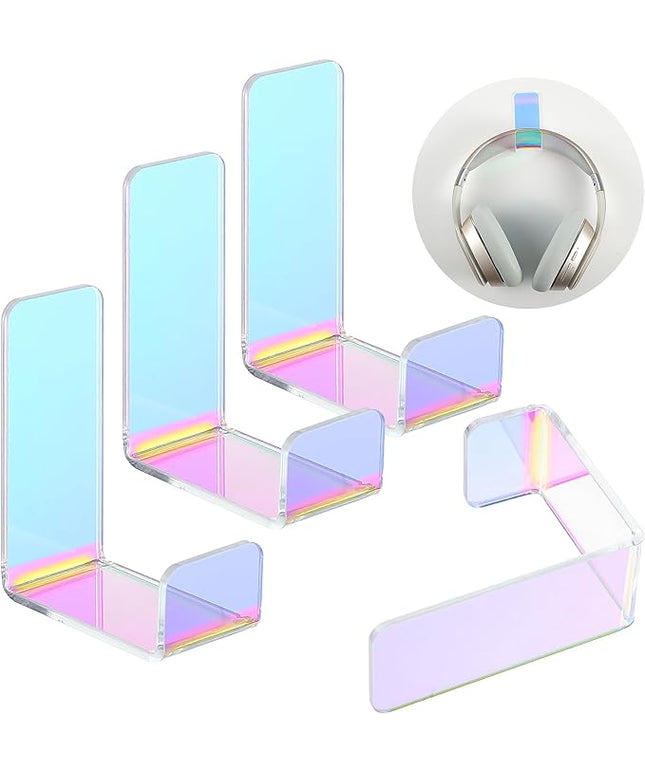Weewooday 4 Pieces Headphone Hanger Holder Desk Adhesive Headphone Hook Wall Mount Headset Stand Acrylic Holder with Glues for General Purpose Game Earphone(Colorful)
