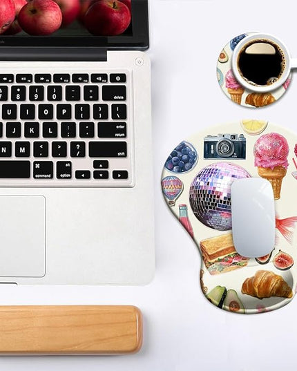 Ergonomic Mouse Pad with Wrist Support,Mouse Pad with Wrist Rest and Coaster Set,Office Supplies Non-Slip Mouse Pads for Desk, Non-Slip Comfortable,Pink Stickers