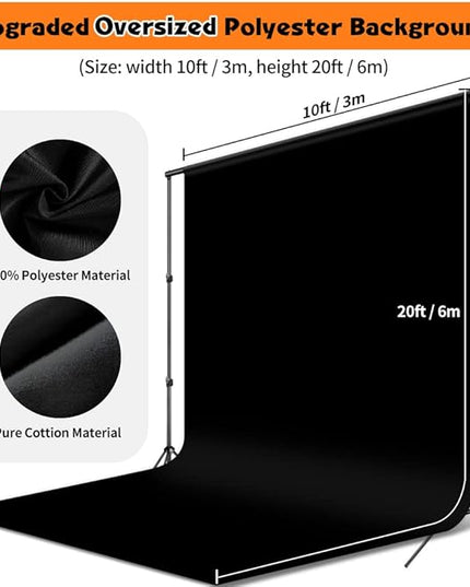 Black Backdrop, 10x20 ft Large Photo Backdrop Curtain for Photoshoot, Party, Black Background Screen for Photo, Video Photography, Studio