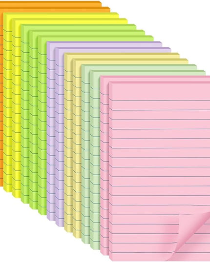 (15 Pads) Lined Sticky Notes 4x6 in Post, 7 Pastel Colors with Lines Self-Stick Note Pad it, Strong Adhesive, Big Rectangular Sticky Pads for Office, Home, School, Meeting