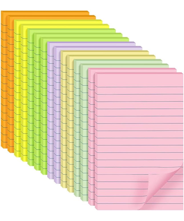 (15 Pads) Lined Sticky Notes 4x6 in Post, 7 Pastel Colors with Lines Self-Stick Note Pad it, Strong Adhesive, Big Rectangular Sticky Pads for Office, Home, School, Meeting