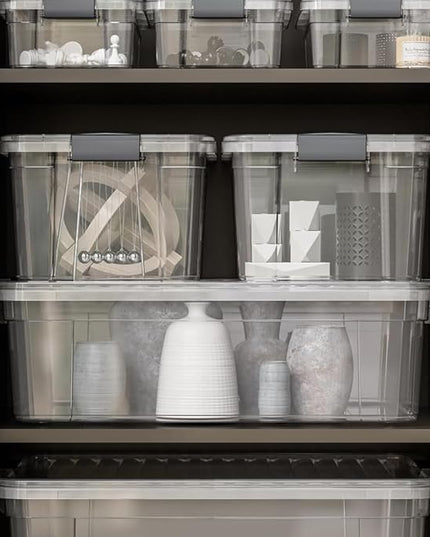 Superio Clear Storage Boxes with Lids, 14.25 Quart Plastic Container Bins for Organizing, Stackable Crates, BPA Free, Non Toxic, Odor Free, Organizers for Home, Office and Dorm, 8 Pack