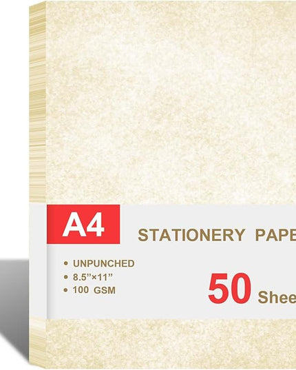 Parchment Paper for Certificates - Stationary for Resumes, Diplomas, Letter Size, 50 Double-Sided Sheets, 100gsm, 8.5" x 11" Parchment Paper