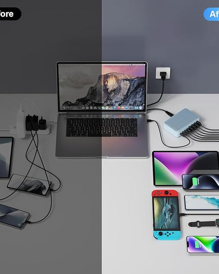 USB C Charger 200W USB C Charger Block,Upgraded GaN III 8-Port Fast Charging Station Hub,PD 65W Laptop Charging Adapter Compatible with MacBook Pro/Air,DELL,Steam Deck,iPhone 16/15/14,Galaxy S23/22