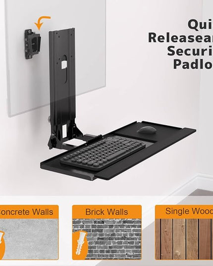 PUTORSEN Monitor and Keyboard Wall Mount with CPU Holder for 32" Monitors (55 lbs Max), Keyboard Tray (4.4 lbs Load) & CPU Holder (22 lbs Capacity) - Height Adjustable, with Mouse Pad, VESA75/100