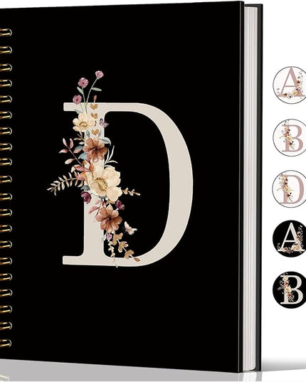 Lacama Black Initial Letter D School Notebook Journal, Aesthetic Wildflower Personalized Spiral Notebook, School Supplies, Customized Monogrammed Gifts, Birthday Gifts for Women, Office Supplies