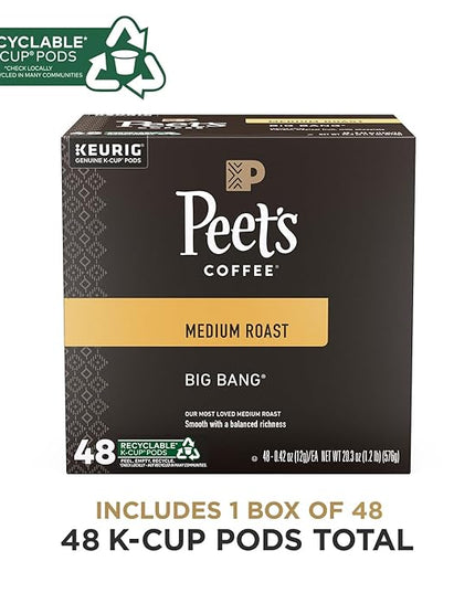 Peet's Coffee, Medium Roast Keurig K-Cup Pods, 100% Arabica Coffee - Big Bang 48 Count (1 Box of 48 Pods)