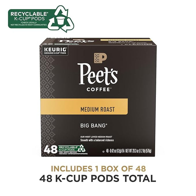 Peet's Coffee, Medium Roast Keurig K-Cup Pods, 100% Arabica Coffee - Big Bang 48 Count (1 Box of 48 Pods)